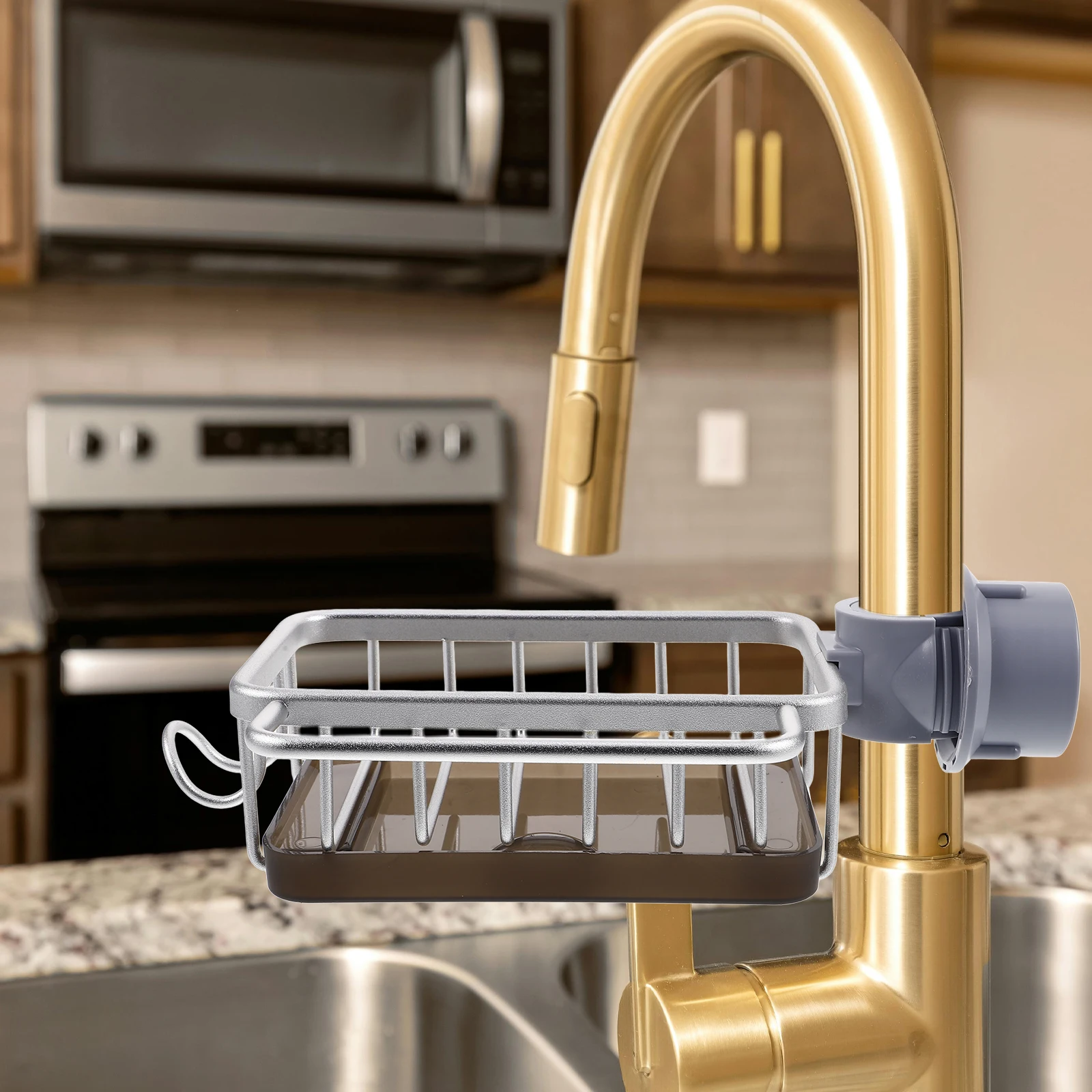 

Stainless Steel Over Faucet Kitchen Sink Organizer Rack Detachable Sponge Holder Drain Shelf for Bathroom Scrubbers Soap