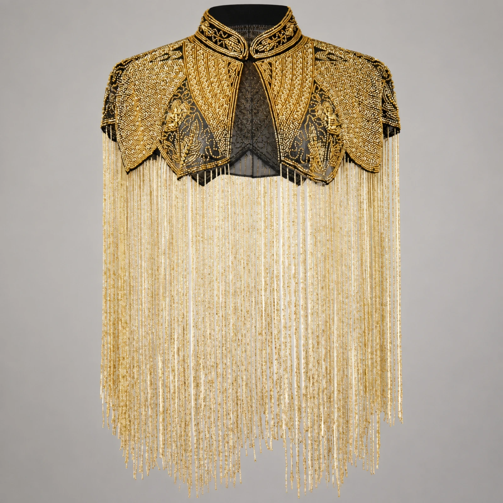 Mesh Capelet with Beaded Fringe Elegant Evening Capelet Beaded Evening Shoulder Wrap Glamorous Embellished Wrap Shimmering