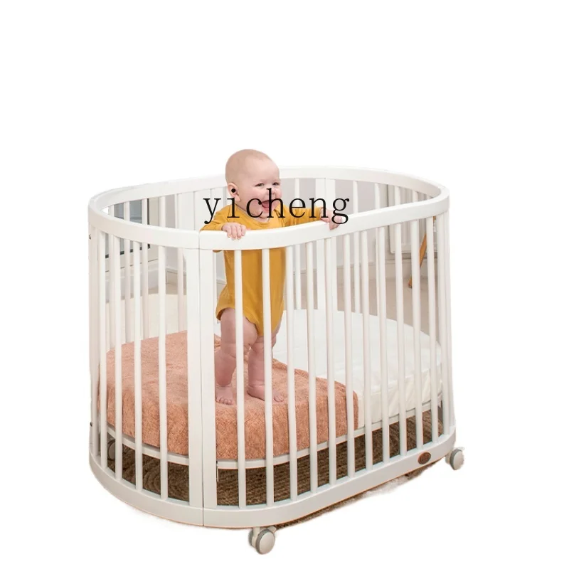 XL Imported Solid Wood Crib Multi-Functional Movable round Bed Multi-Gear Splicing Bed Newborn Children's Bed