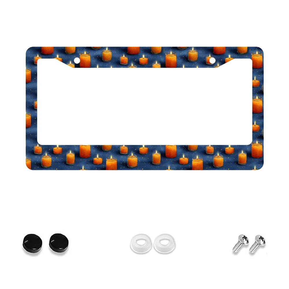 

1pc Retro Orange Candle Pattern 2-Hole License Plate Frame, Aluminum Material, 6x12 Inches with Screw Set, Fun Car Decoration G