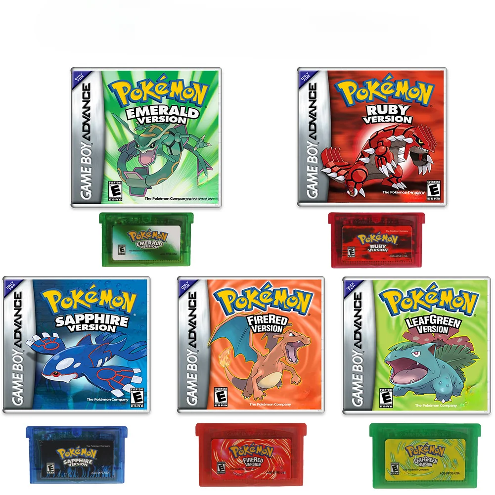 GBA Game Card Pokémon Fire Red, Leaf Green, Ruby, Sapphire High Definition Vector Cover Box, American Version of English Game