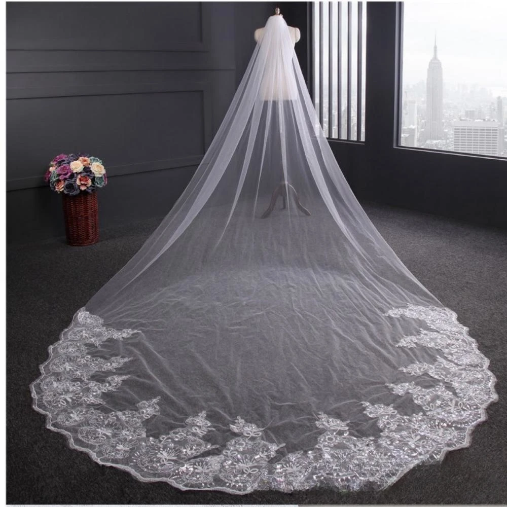 Real Image Soft Tulle Bridal Veils Lace Appliques Veil with Comb White High Quality Headdress for Marriage Wedding Accessories