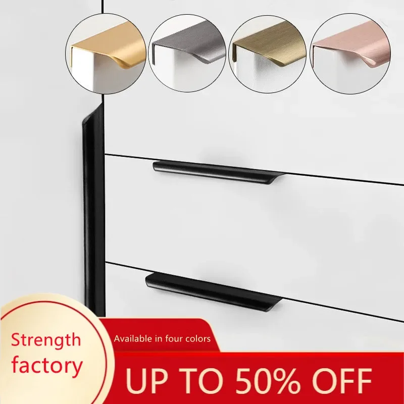 Black Furniture Hidden Drawer Handle Modern Rose Gold Cabinet Kitchen Knobs and Handles Wardrobe Pulls Hardware