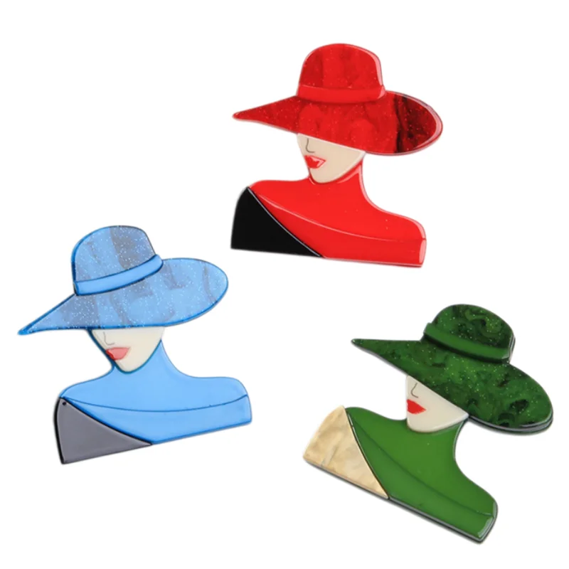 Acrylic Modern Women Design Brooch Colorful Plastic Cartoon Girl Corsage Female Clothing Safety Pins Fashion Jewelry Gift