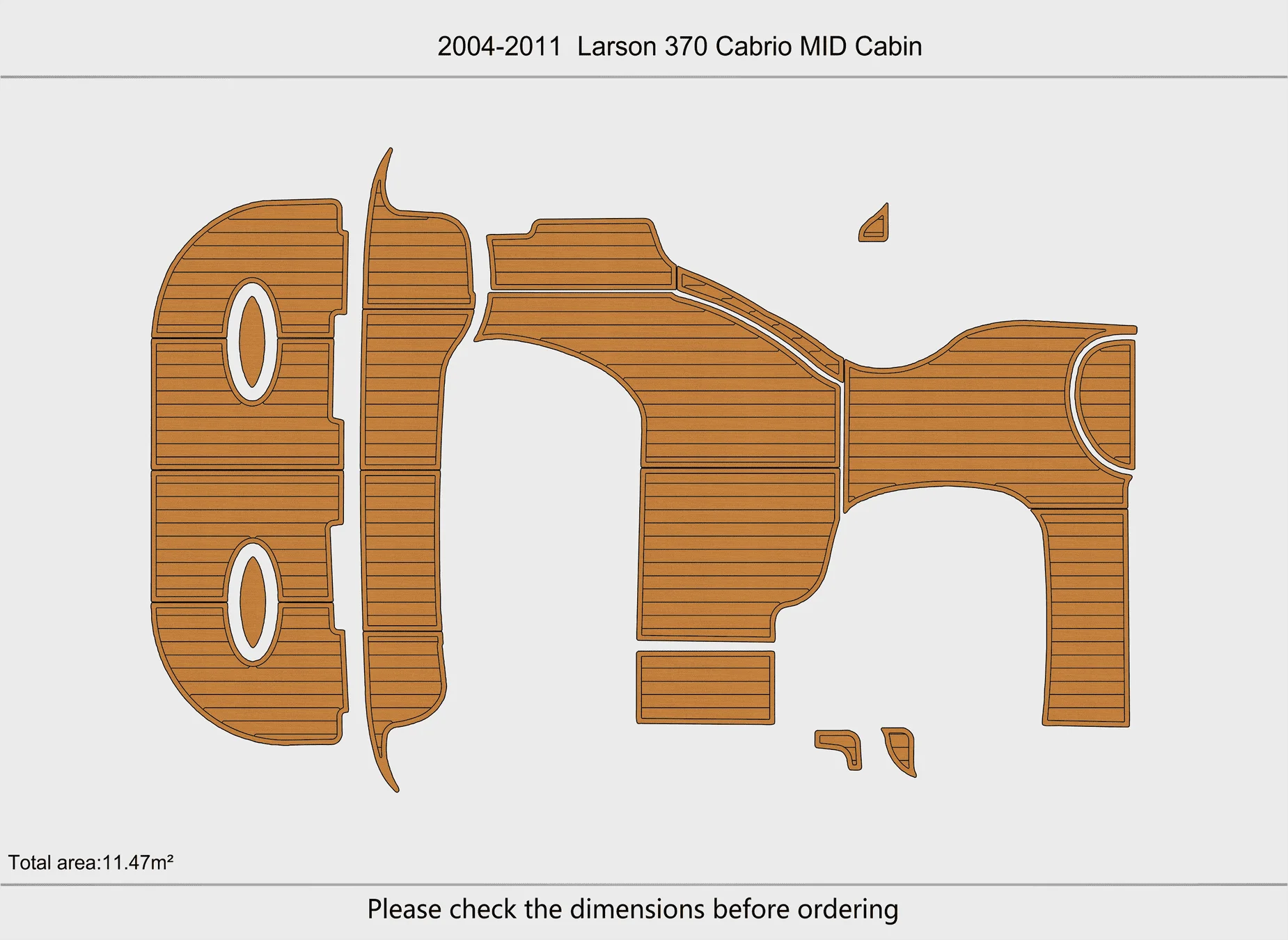 Marine Faux Teak EVA Non-Slip Mat 2004-2011 Larson 370 Cabrio MID Cabin Self-Adhesive 1/4