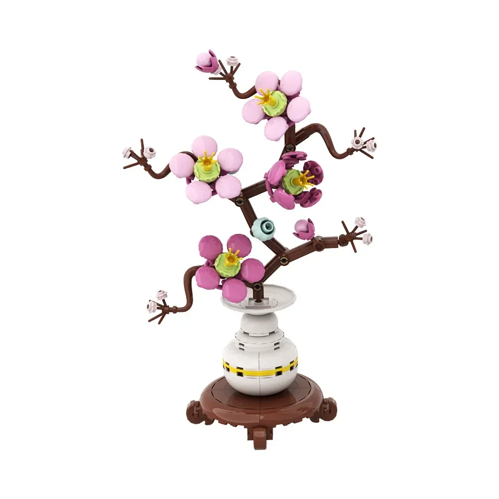 MOC 四季盆栽ビルディングブロックシミュレーション桃の花蓮キンモクセイ梅ドライフラワー植物レンガのおもちゃ子供のギフト