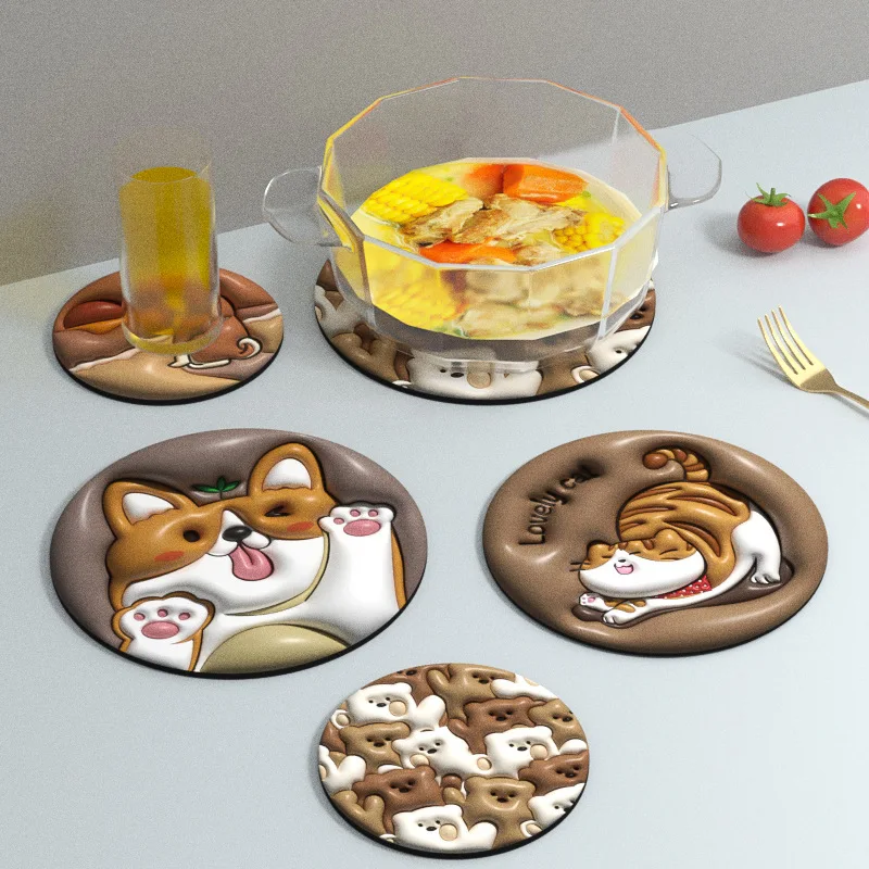 3D Animal Coasters Cute Silicone High-Temperature Cup Pad Anti-slip and Waterproof Reusable Mug Mat Placemat Kitchen Tableware
