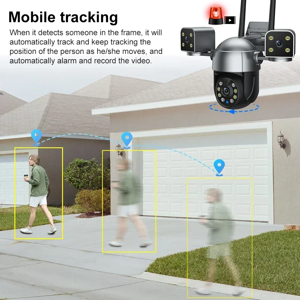 BIG SALE 12MP HD Three Screen WIFI IP Camera Outdoor 6K Three Lens Camera AI Human Detection Waterproof CCTV Video Security Cam