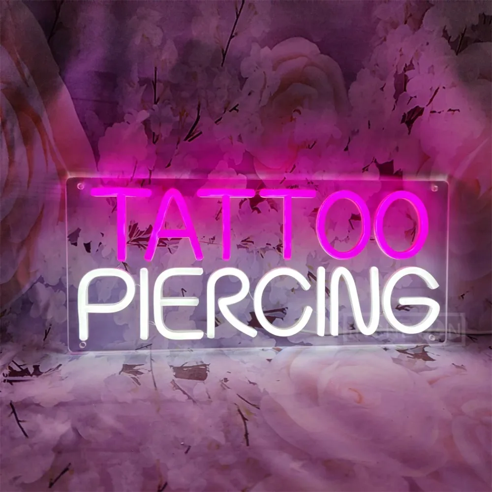 Tattoo LED Neon Sign Pink Light Wall Plaque, USB Indoor Decor for Body Piercing Salon & Beauty Studio Shop