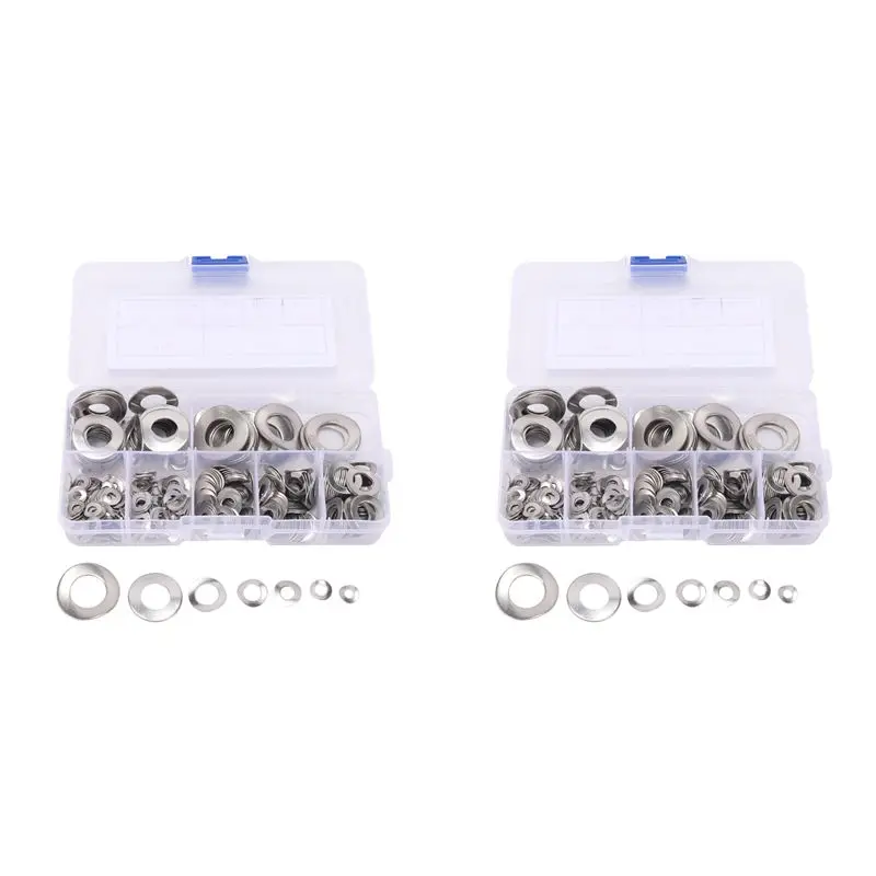 A02M-590 Pcs 304 Stainless Steel Spring 2 Wave Washer Gasket Assortment Kit (M3 M5 M6 M8 M10 )