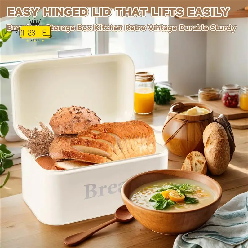 

A23E-Vintage Bread Box Cupboard Iron Snack Box Desktop Finishing Dust-Proof Storage Box Storage Bin Keeper Food Kitchen Shelf Dé