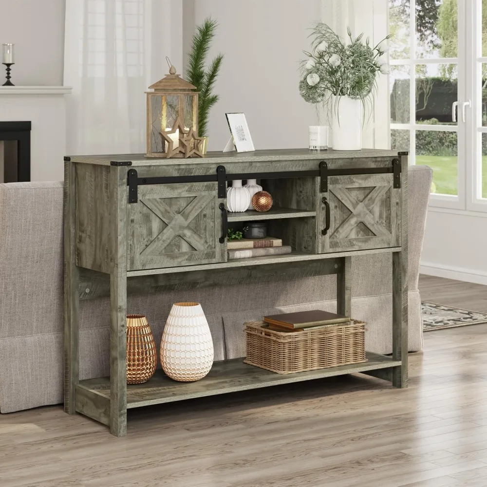 

Console Table with Storage for Entryway, 46" Long Farmhouse Entryway Table with Sliding Barn Door & Adjustable Shelf