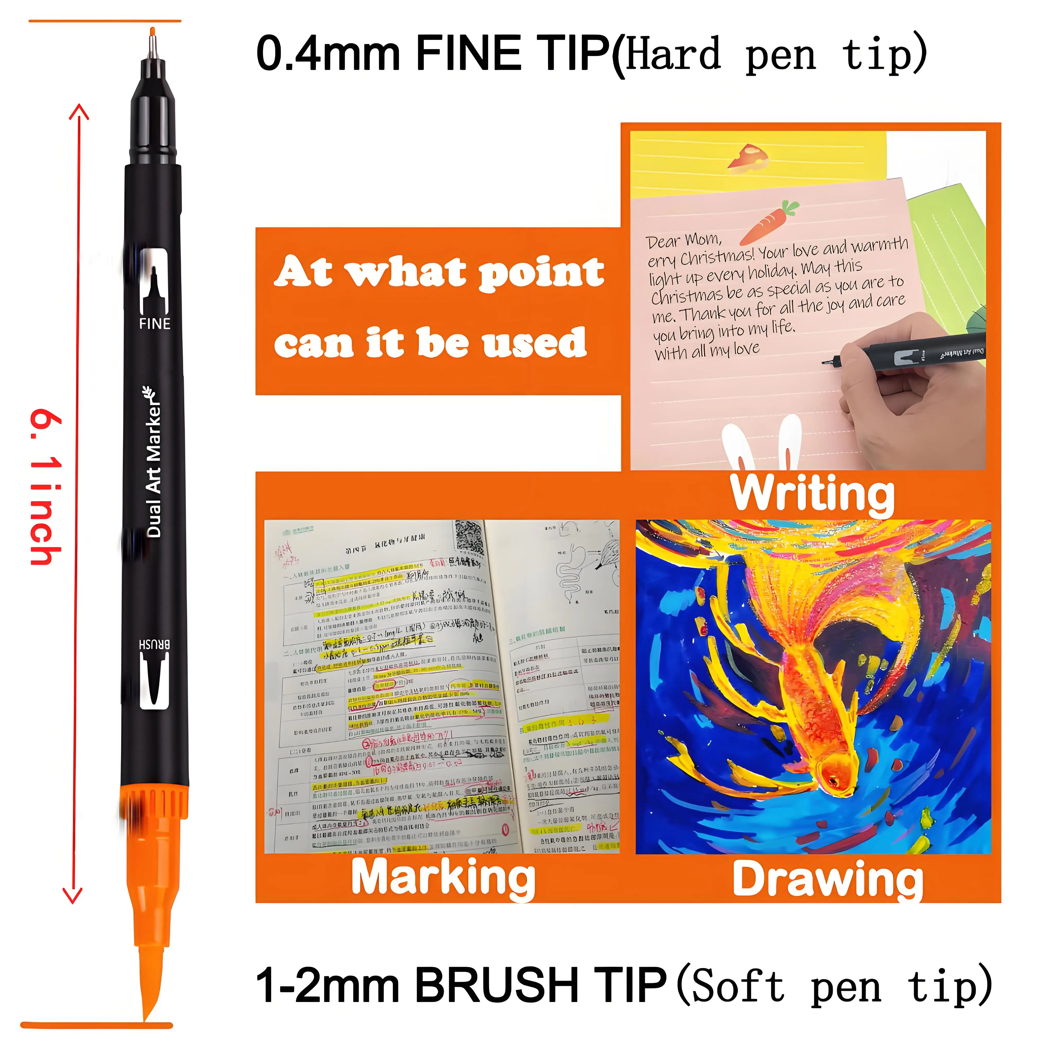أقلام تحديد ذات فرشاة مزدوجة، مجموعة أقلام تحديد فنية مكونة من 72 لونًا مع علامات رفيعة وأطراف فرشاة لكتب التلوين للبالغين بدون نزيف #2