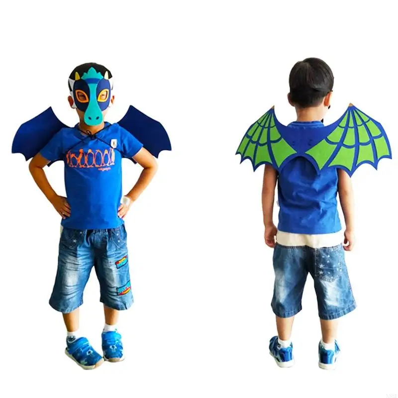 N58F Kid Dragon Mask Wing Cloak Trẻ Trang phục khủng long Bộ mặt nạ áo choàng khủng long