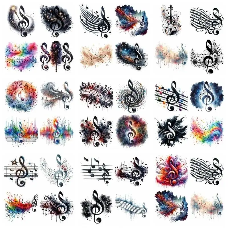 14CM set Cartoon music symbols Iron Transfer Sticker Diy A-Level Washable Heat Press Printed Accessories children Clothing Patch