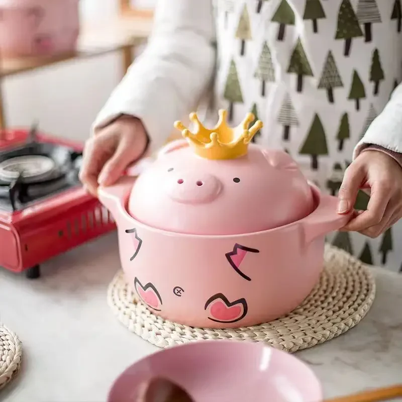 Pig Casserole Stew Pot Porridge Household Open Fire Soup Pot Old-Fashioned Kitchen Ceramic Tableware Porcelain Bowl Cooking Pot