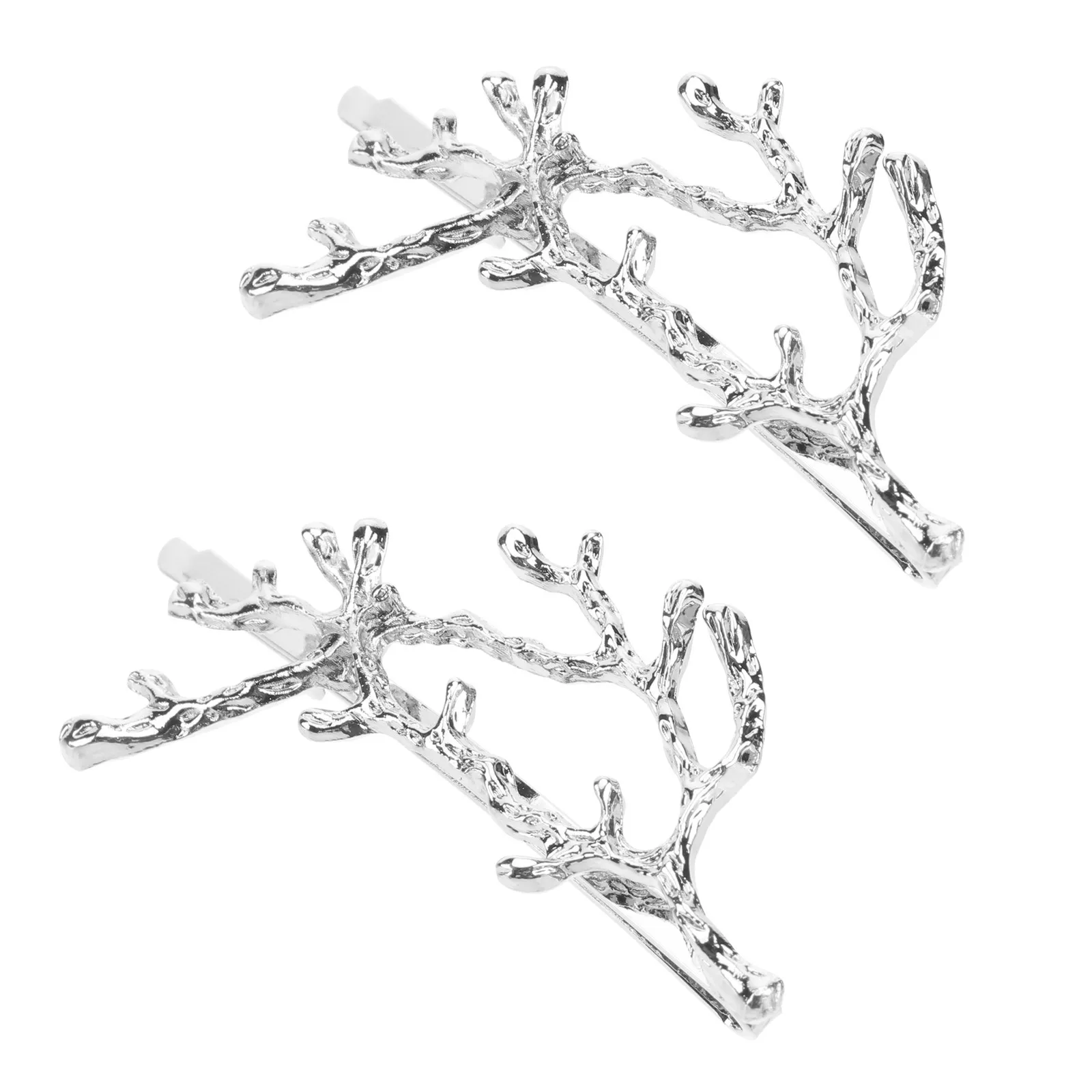 2Pcs Vintage Antler Hair Clips Unique Branch Design Hair Accessory for Special Occasions Silver Antler Hairpin