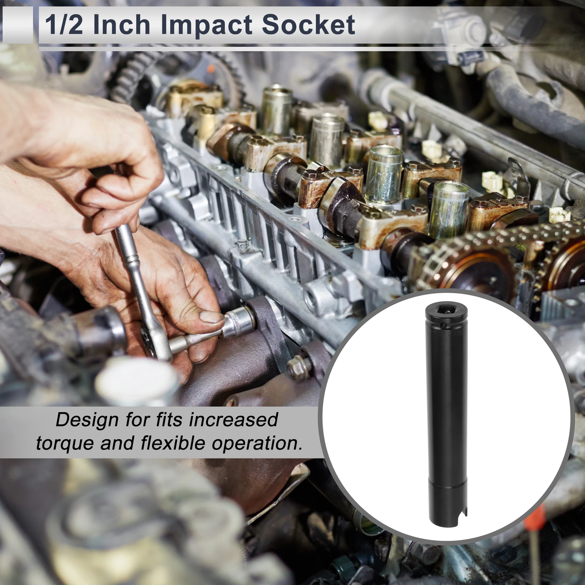 Motoforti Impact Socket Durable 200mm Hardware Tool 6 Point Carbon Steel 21/22/24/27mm Motorcycle Repair 1/2 Inch Drive