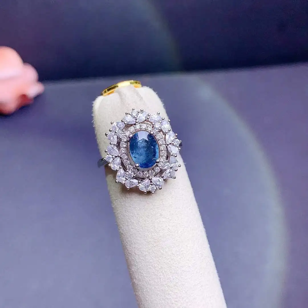 

The Best Gift for Your Wife 100% Natural and Real Sapphire Ring 925 Sterling Silver Trendy Women ring
