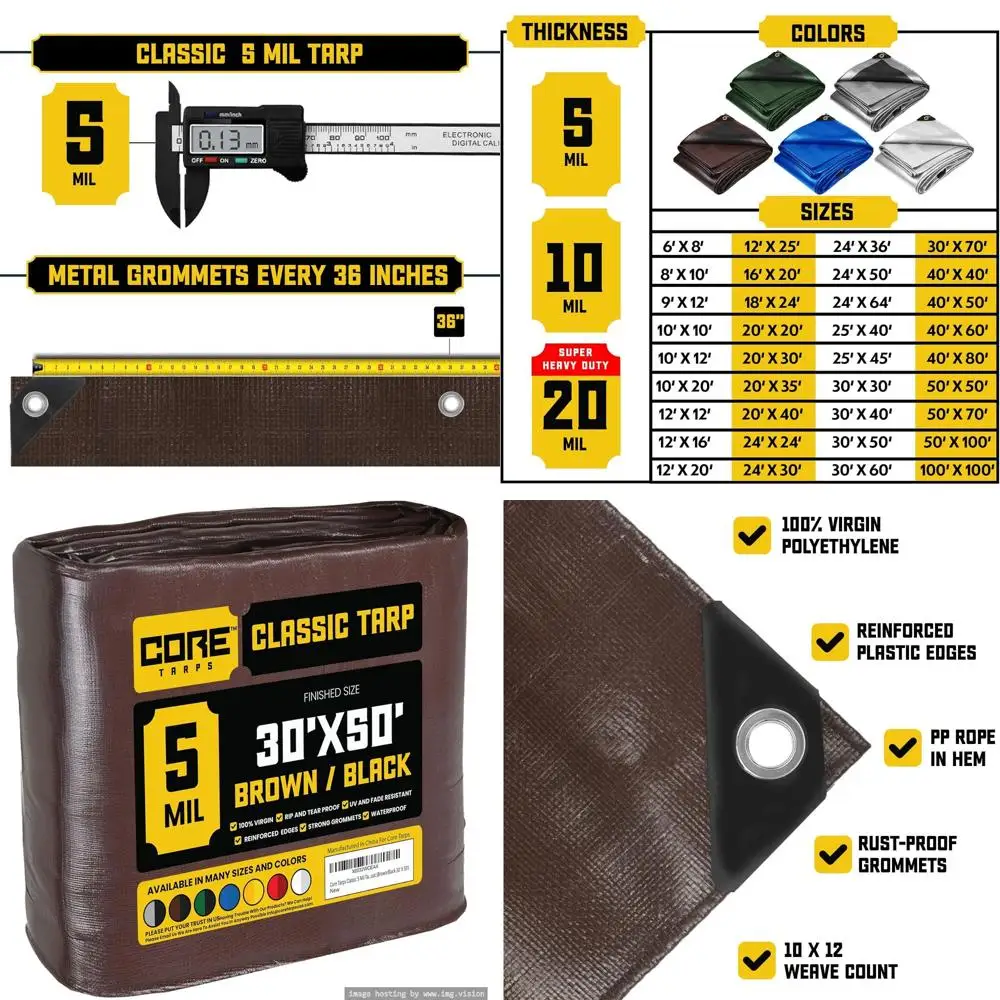 

Прочные водонепроницаемые УФ-стойкие полимерные тенты 30' x 50' с усиленными краями для защиты патио, бассейнов и лодок (коричневый/черный)