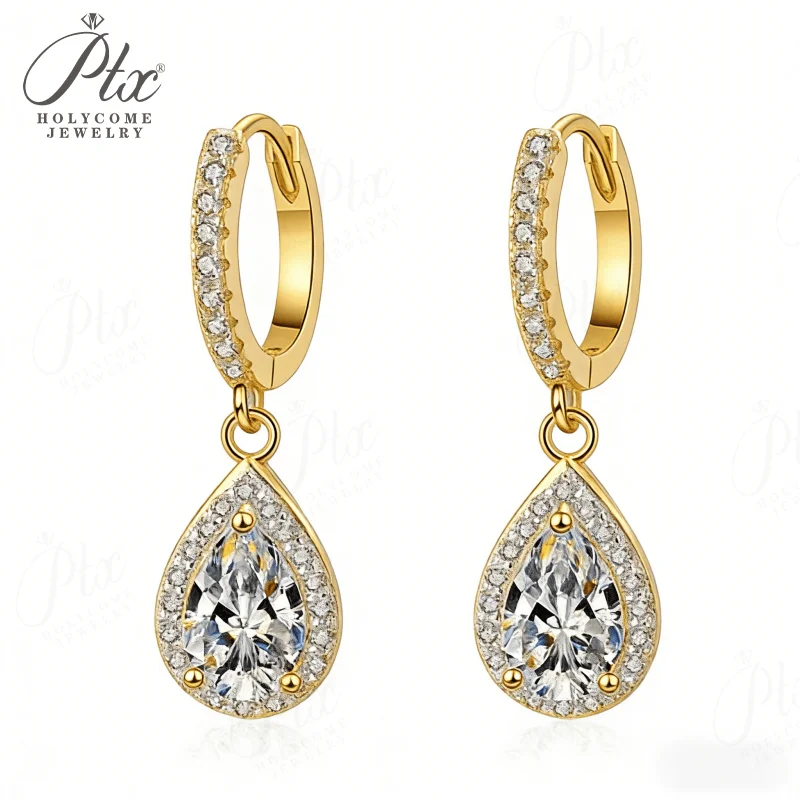 

Pear-shaped Total 2CT Micro-set Pendant Earrings with Moissanite 925 Sterling Silver Jewelry for Women Radiant Flame-like Charm