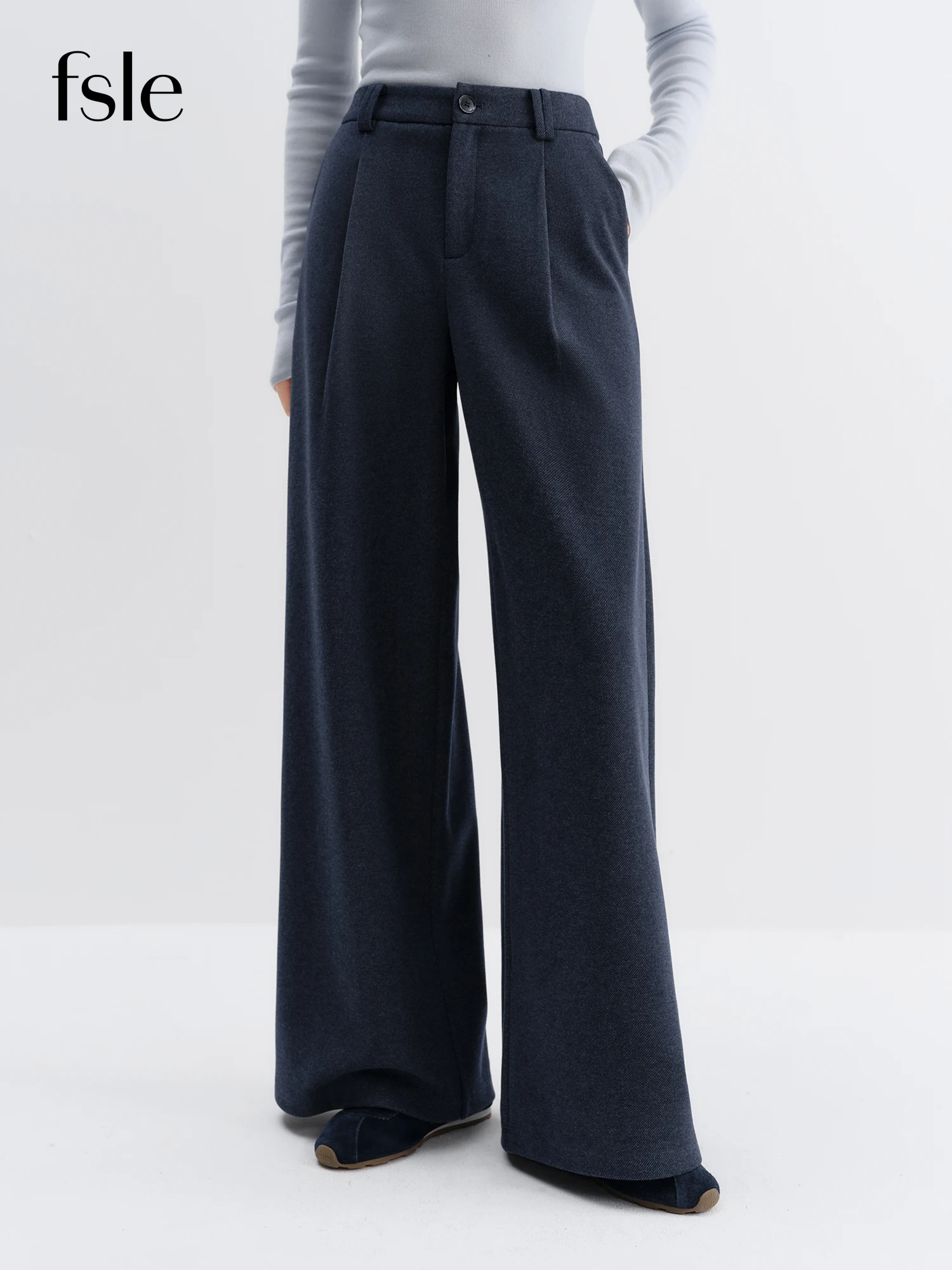 

FSLE Commuter Style Starry Sky Wool Straight Wide-leg Pants Leisure Loose Vintage Simple Full-length Korean Style Ins