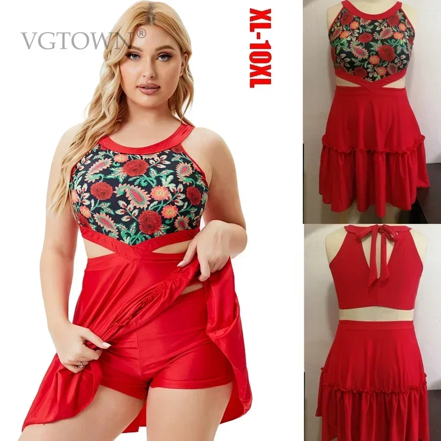 

Swimsuit Women Newest Plus Size 8XL 10XL Print Push Up Summer Beach Wear Bathing Suit Women Vintage Sexy Tankini Set