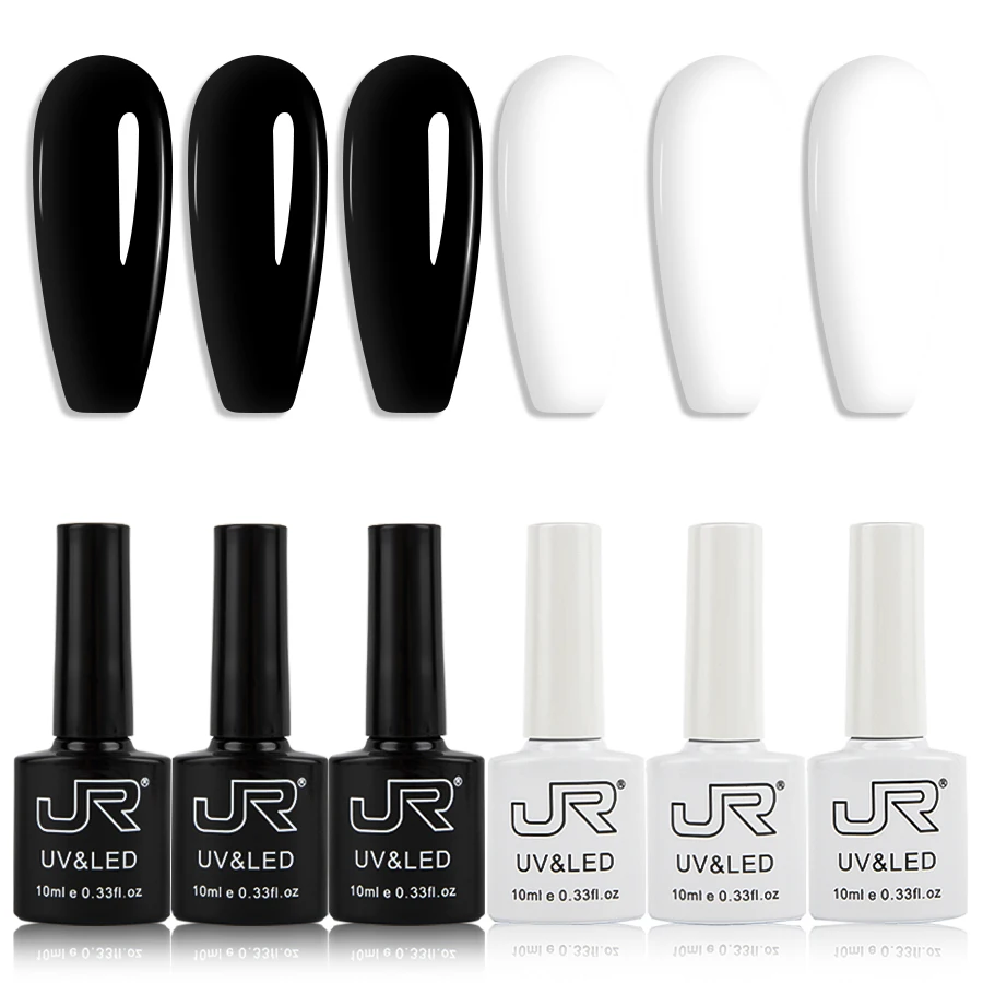 JR 6pcs 10ml gel nail polish set Including Red Pink Nude Gel Polish Kit UV LED Soak Off Polish Home DIY top coat base coat gifts