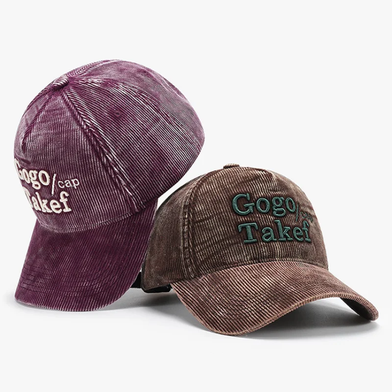 Gorra de béisbol con letras de pana lavada, gorra de camionero versátil Retro coreana con protección solar, moda diaria, gorra con visera que combina con todo