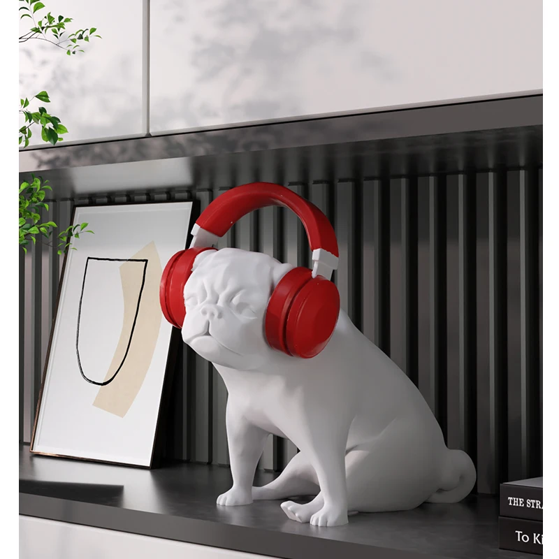 Headset Animal Puppy Statue Ornament Modern Resin Art Craft Entryway Cabinet Wine Bookcase Home Soft Decorations Ornaments