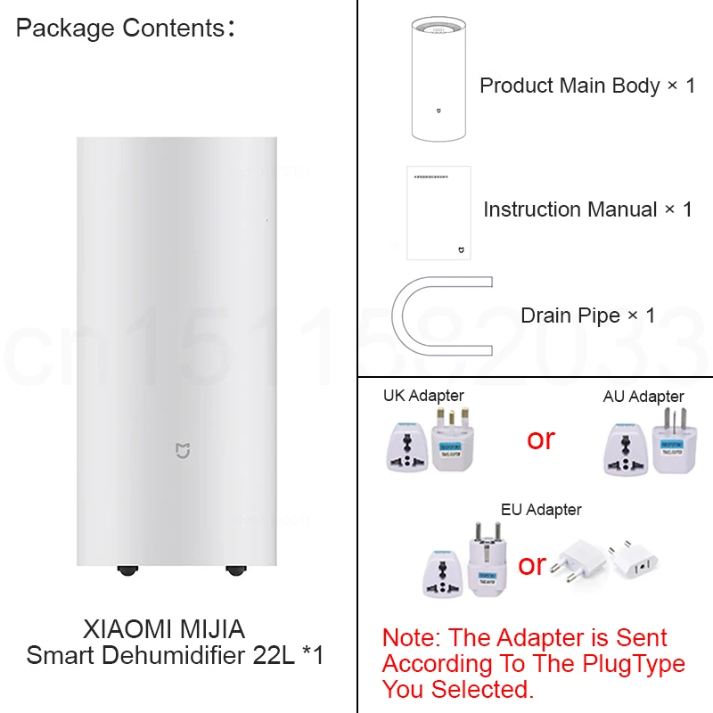 XIAOMI MIJIA مزيل الرطوبة الذكي 22 لتر، لمجفف الهواء الممتص للرطوبة المنزلي، يدعم تطبيق MIHOME، إصدار 220 فولت CN مع محول