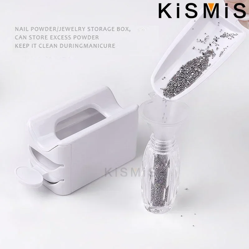 Portable Professional Nail Powder Recycling Box Nail Art Tray Magic Mirror Dipped Powder Glitter Set for Salon Home Use