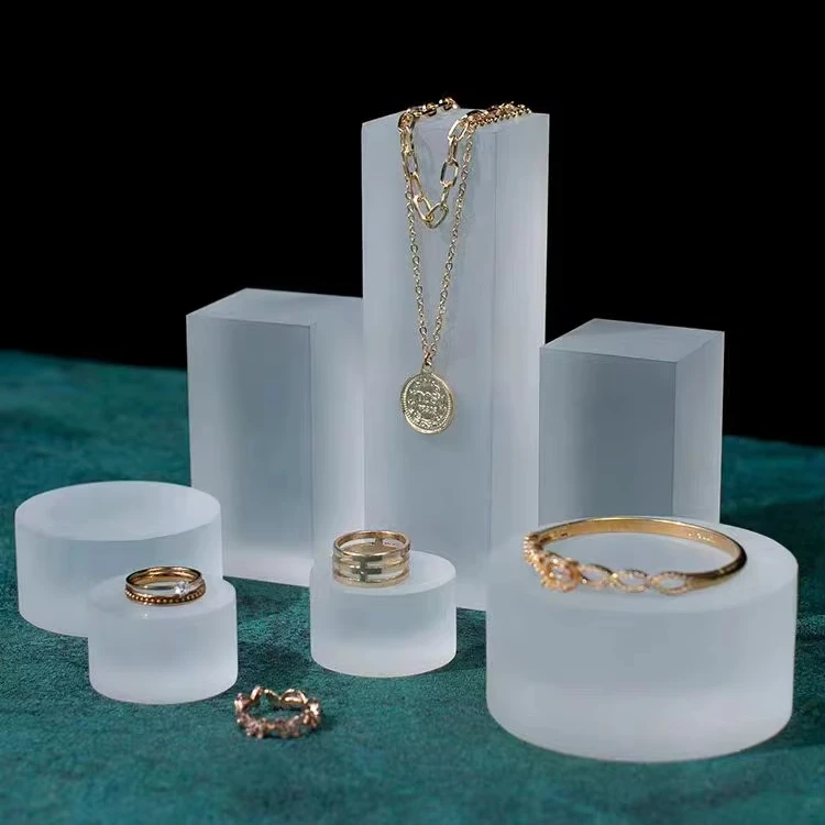 qe-DIY Cylindrical Product Display Table Frosted Acrylic Jewelry Stand & China Cabinets Easy-to-Make Ornament Display Table%