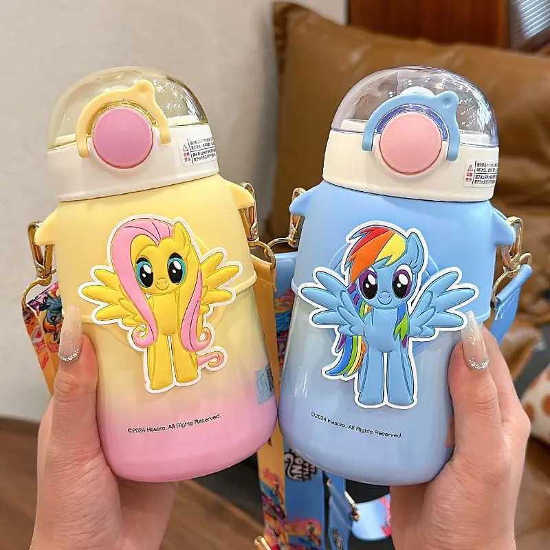 

Детский термос для девочек, супер милый маленький пони, стальная соломенная чашка для детского сада для школы