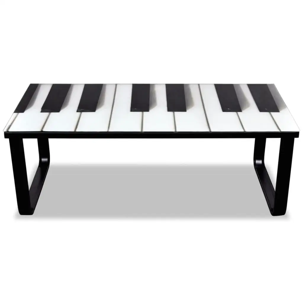 Piano Print Glass Top Coffee Table – Stylish and Modern Living Room Furniture