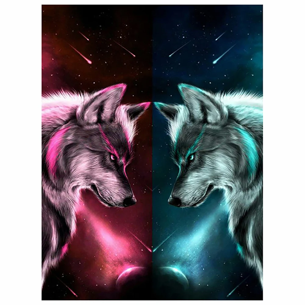 

5D Diamond Embroidery Two wolves Animals Pattern DIY Diamond Painting Scenery Decoration Mosaic Cross Stitch Birthday Gift