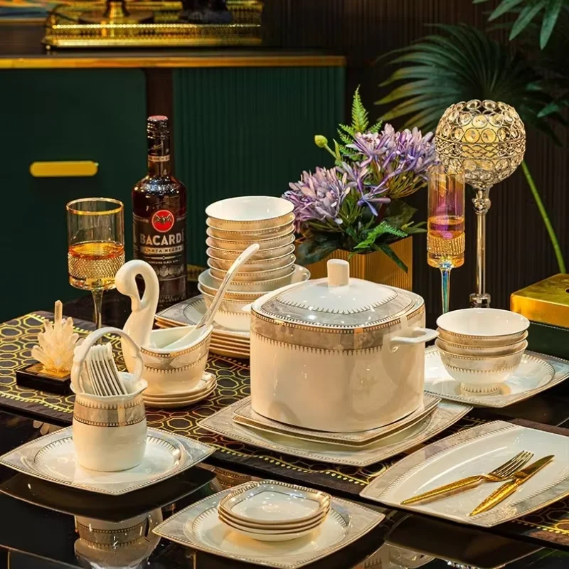 2025 New Bone China Tableware Set For Home Use, Light Luxury High-end Jingdezhen Ceramic Bowls And Plates For Moving House