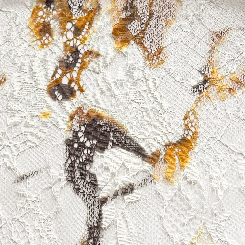 Fragmented Feeling Burnt Out Old Lace Hollowed Out Mesh Fabric Artistic Tie Dye Dress Gift Clothing Designer Fabric