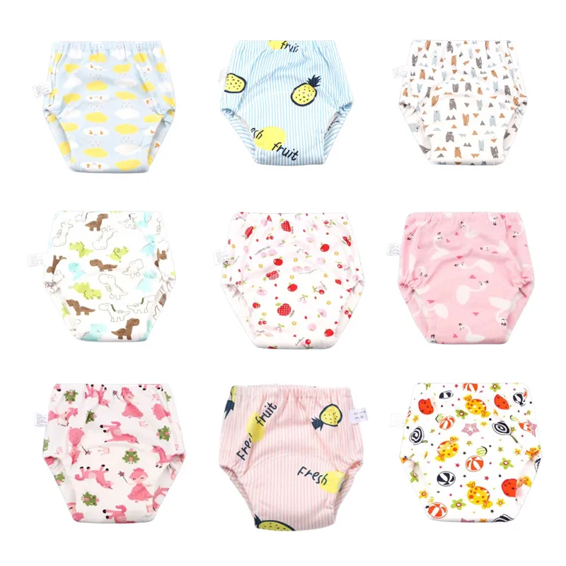 5PC ผ้าอ้อมเด็กผ้าฝ้ายการฝึกอบรมกางเกงกางเกงผ้าอ้อมเด็ก Nappies ผ้าอ้อมกันน้ําชุดชั้นในเด็กล้างทําความสะอาดได้
