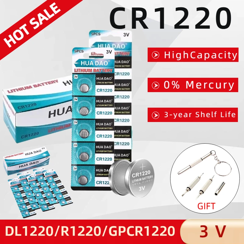 

CR1220 3V Lithium Coin Button Battery for Watches Healthcare Devices Calculators & Small Electronics