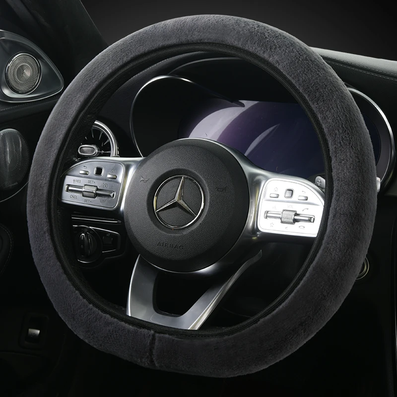 Premium Soft Short Fur Car Steering Wheel Cover High-density Warm Plush Winter Steering Wheel Protector Cover 38cm Accessories