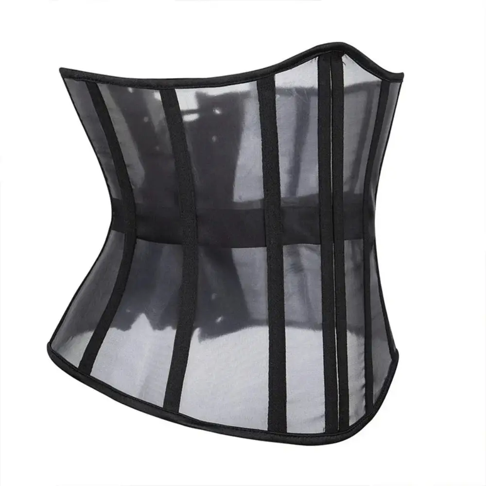 sexy-nylon-underbust-corset-black-adjustable-strap-mesh-corset-fish-bone-lace-up-body-shaper-women