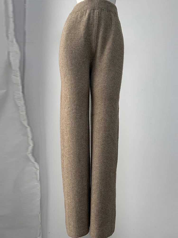 Damen Strickhosen 2-teiliges Set Kapuzenjacke mit Reißverschluss Langarm Cardigan Weite Hose Streetwear Einfarbiges Loses Outfit Partykleidung – Detail 5