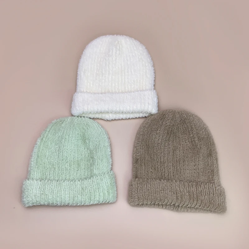 Advanced Feel Solid Simple Plush Knitted Hats Autumn and Winter New Unisex Outdoor Warm Casual Versatile Soft Fashion Beanies