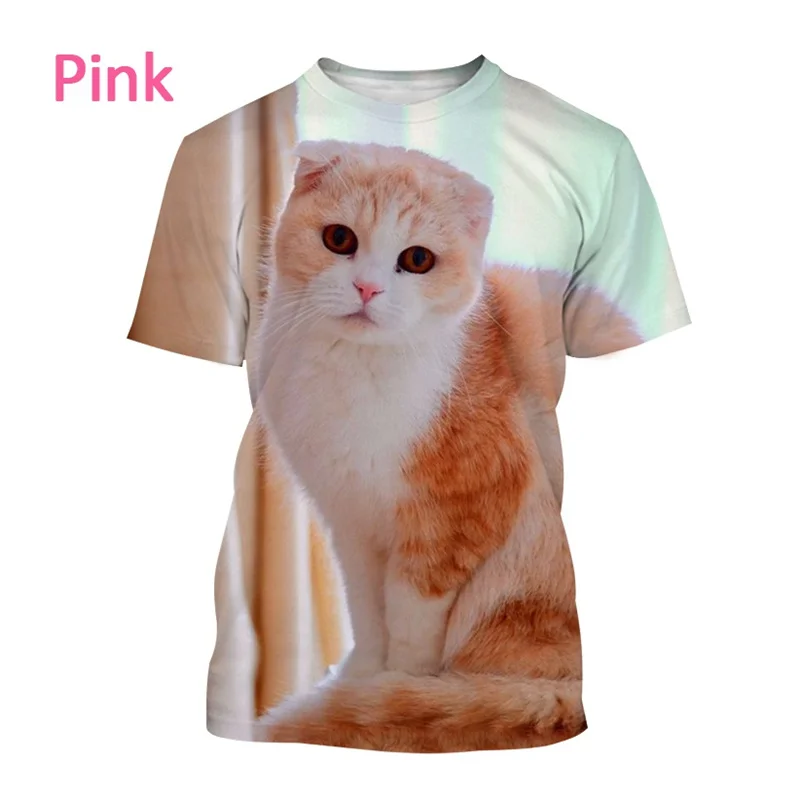 Cute 3D Printing Cat Scottish Fold T Shirt Men And Women Summer Fashion Oversize Round Neck Short Sleeve Animal Cat Tee Tops Kid