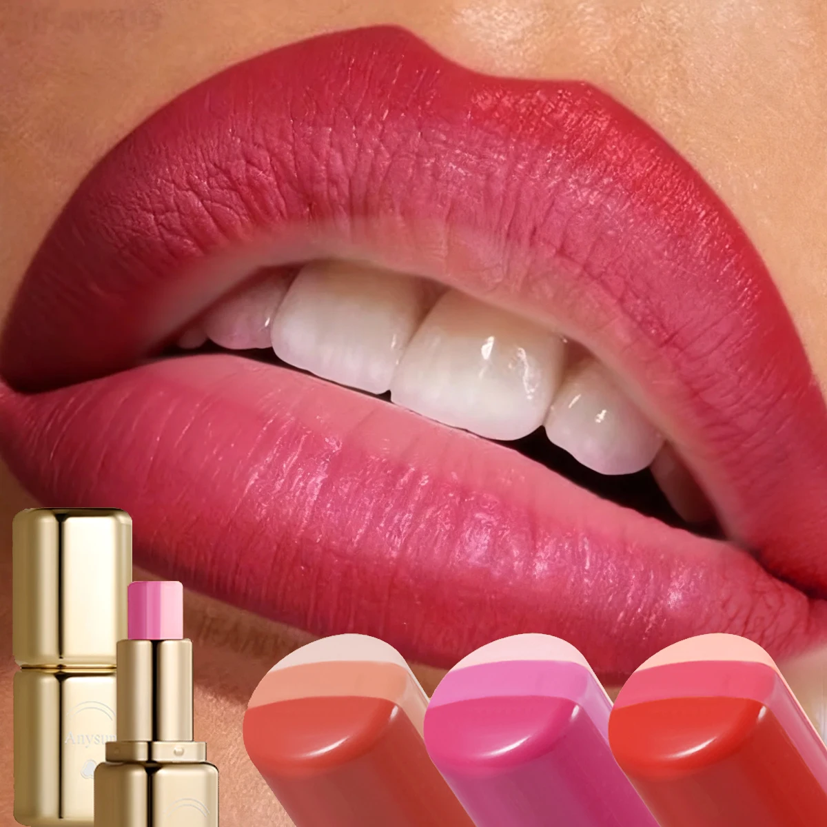 Trójkolorowa pomadka w płynie, wodoodporna, długotrwała, nawilżająca, matowa, odporna na ścieranie, z efektem perłowego diamentu, błyszczyk do ust, czerwony, seksowny makijaż ust.