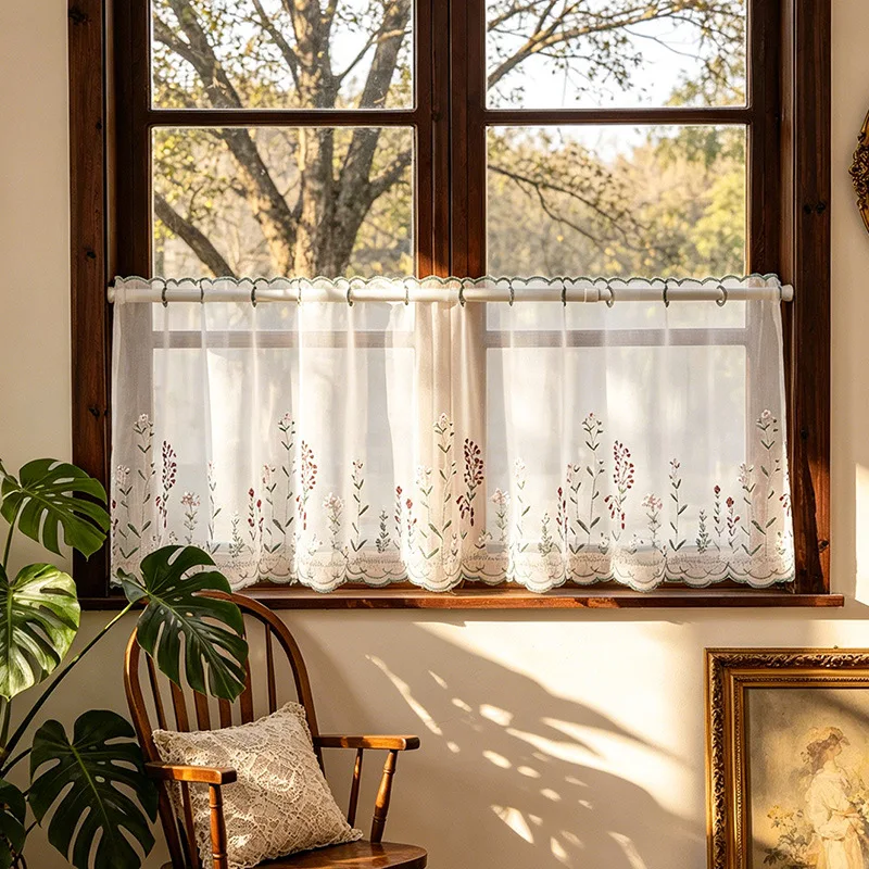 Punch-Free Half Curtain, American Country Style Cafe Door Curtain, Decorative Dust & Sight Block Cover for Kitchen and Cabinet
