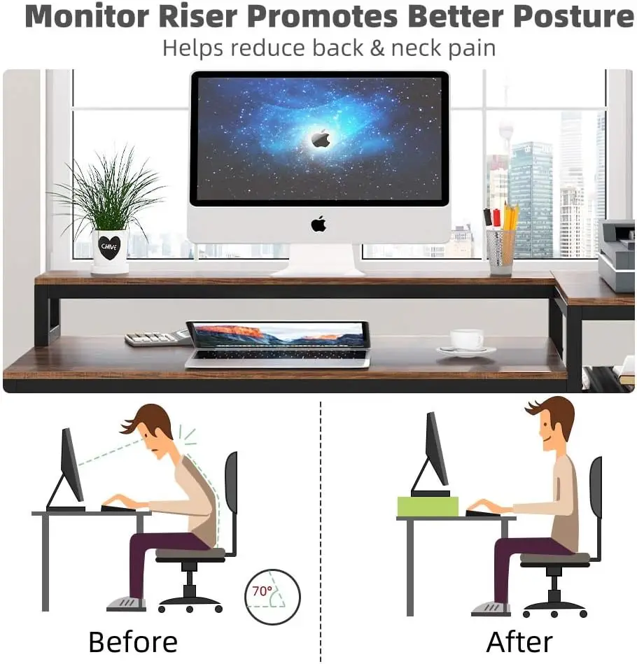 Computer Desk with Hutch and Storage Shelves, 59 inch Large Rustic Home Office Desk Computer Table Study Writing Desk