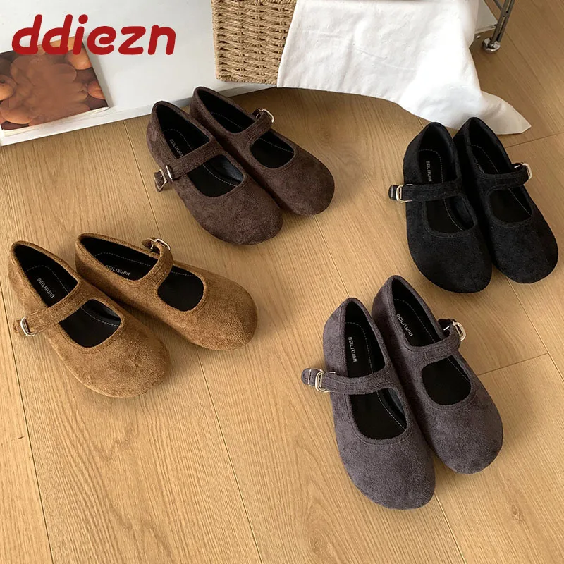 

Роскошная обувь с пряжкой и ремешком, женские туфли Мэри Джейн на плоской подошве, женские туфли из флока с круглым носком, модные неглубокие женские туфли на плоской подошве с обувью