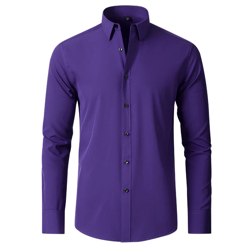 

New Men's Shirt Spring Luxury Casual Hangs Well Long Sleeve Tops Slim Super Elasticity Business Dress Solid Formal Shirts Social